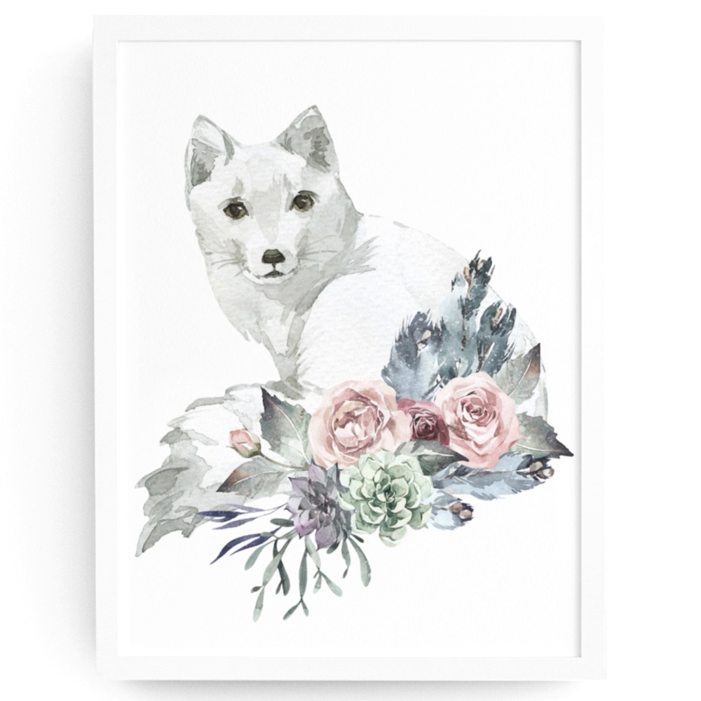 Arctic Fox Watercolor Wall Art Print Poster Illustration Unframed - Picture 1 of 9